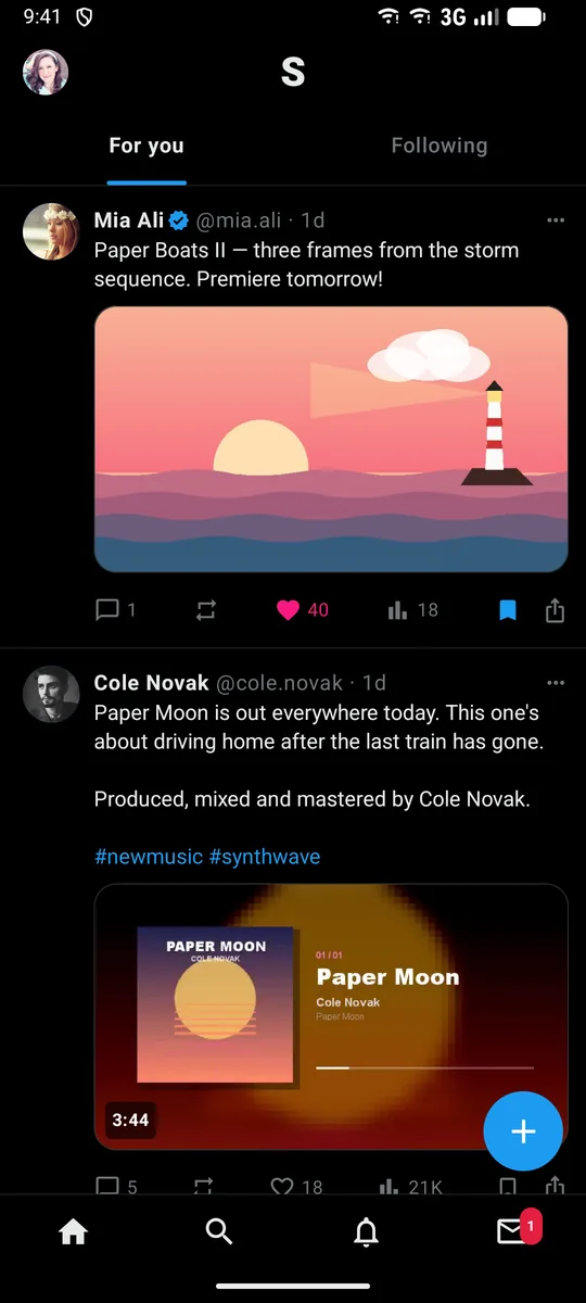 The Twitter-style app on Android: the For you timeline.
