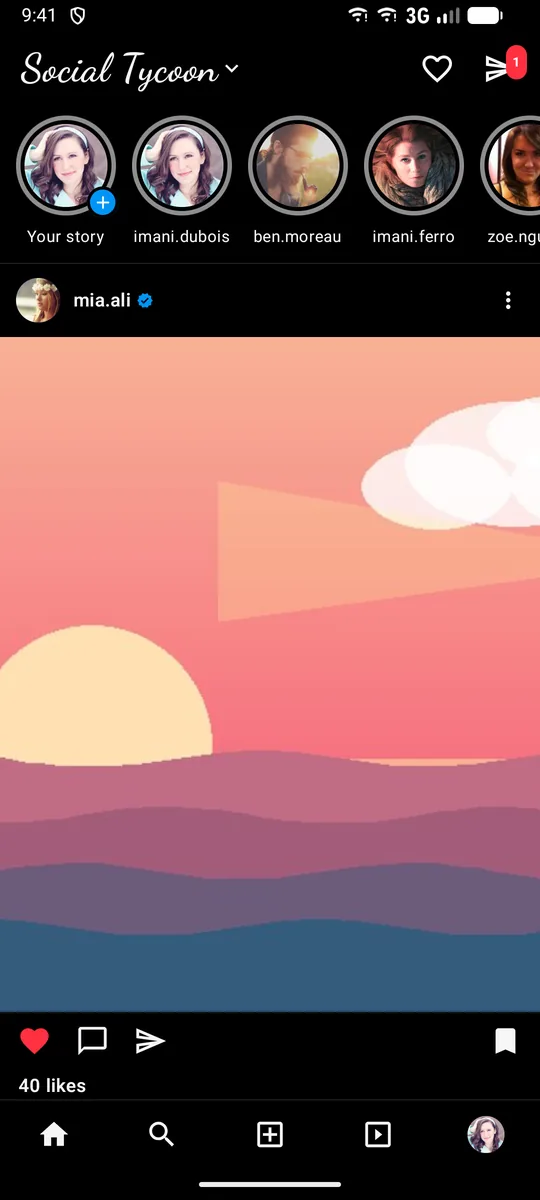 The Instagram-style app on Android: story rings above a photo post.