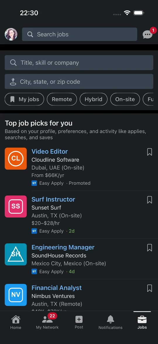 LinkedIn style: Jobs — iOS.