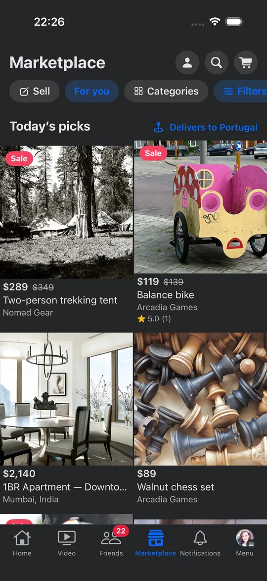 Facebook style: Marketplace — iOS.