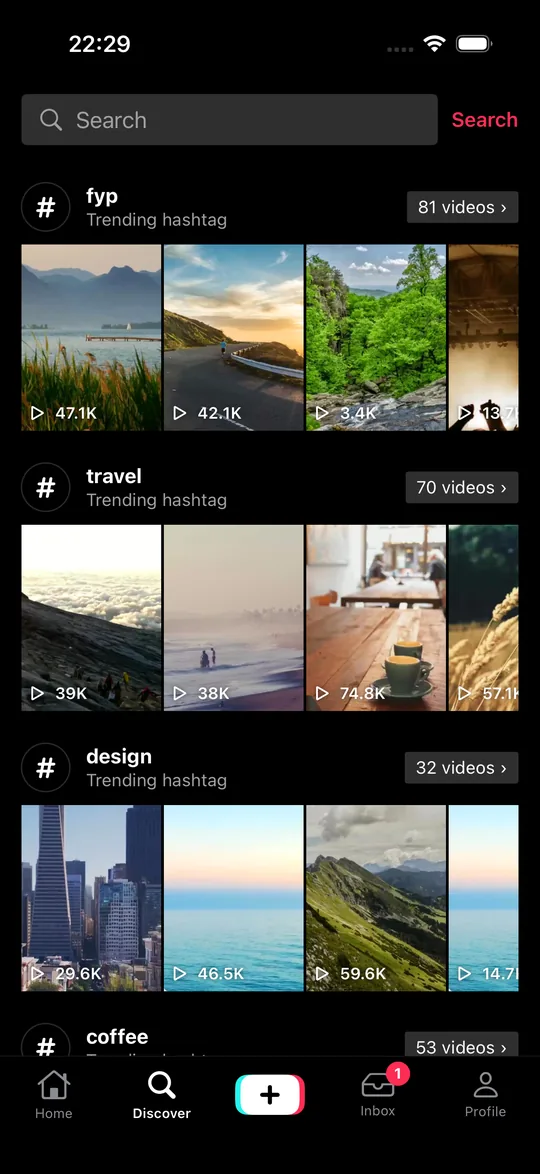 TikTok style: The Discover page — iOS.