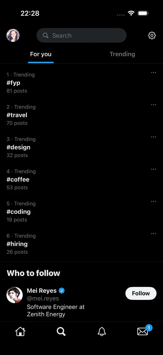 Twitter style: Explore and trends — iOS.