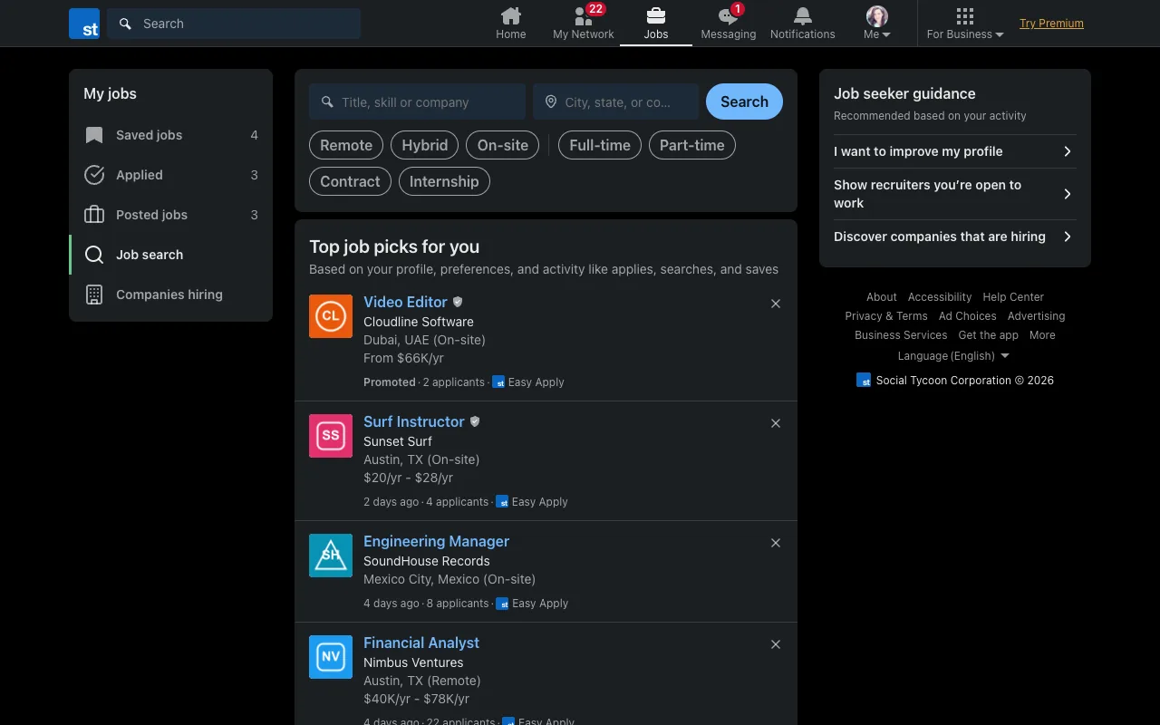 LinkedIn style: Jobs — web.