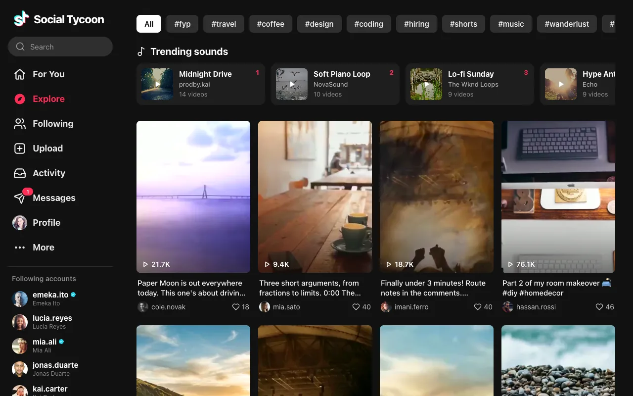 TikTok style: Explore — web.